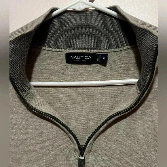 Nautica Men's XL Long Sleeve Half Zip Mock Neck Sweatshirt Heathered Gray - Picture 2 of 6